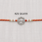 925 Silver Bhai Rakhi with CZ Stone Halo, Pearl Beads and Red-Orange Thread