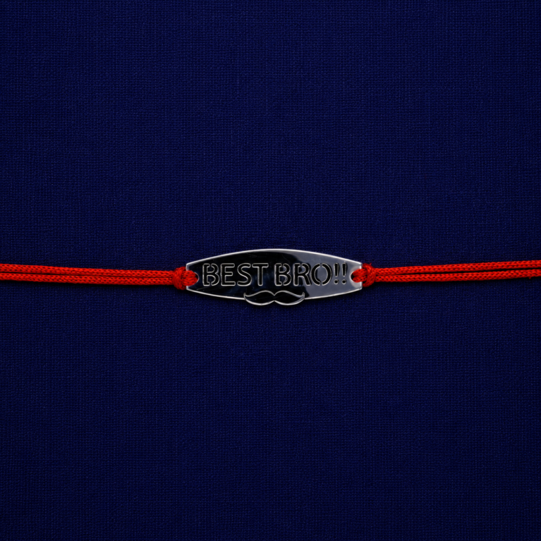925 Silver Best Bro Rakhi with stylish mustache design and red sacred thread